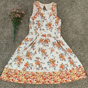 Rewind Size XS Textured Orange Floral Sleeveless Skater Dress